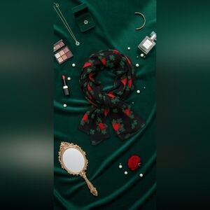 Black Clover Floral Scarf Y2K Vintage Polyester